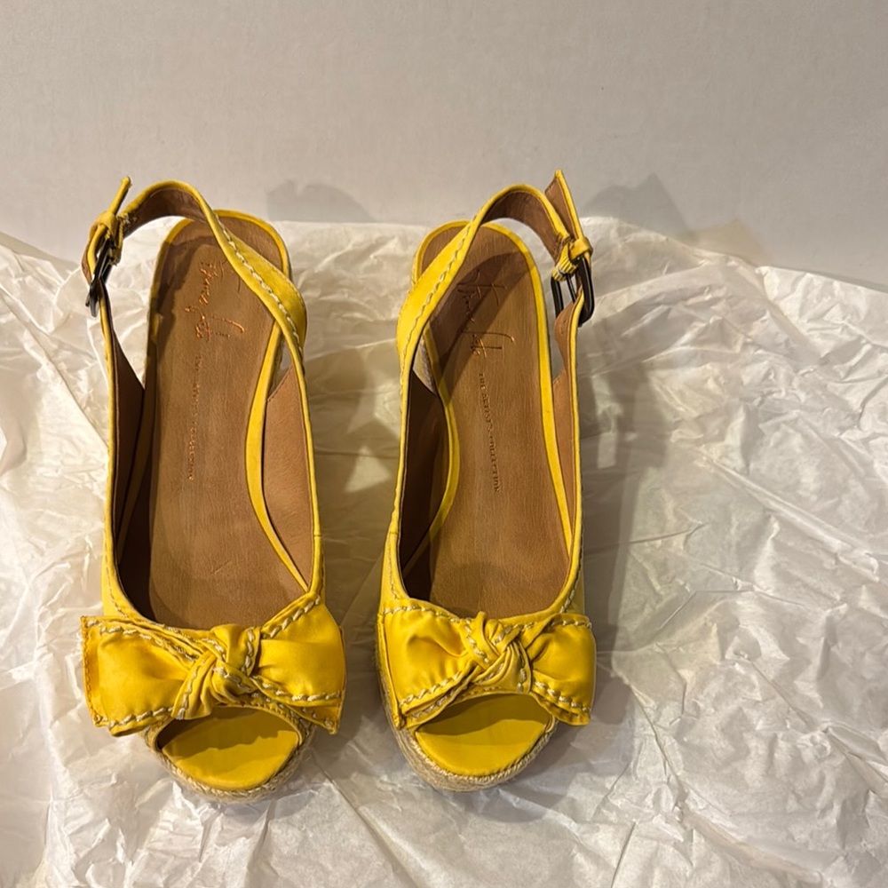 Yellow Peep-Toe Wedge Sandals